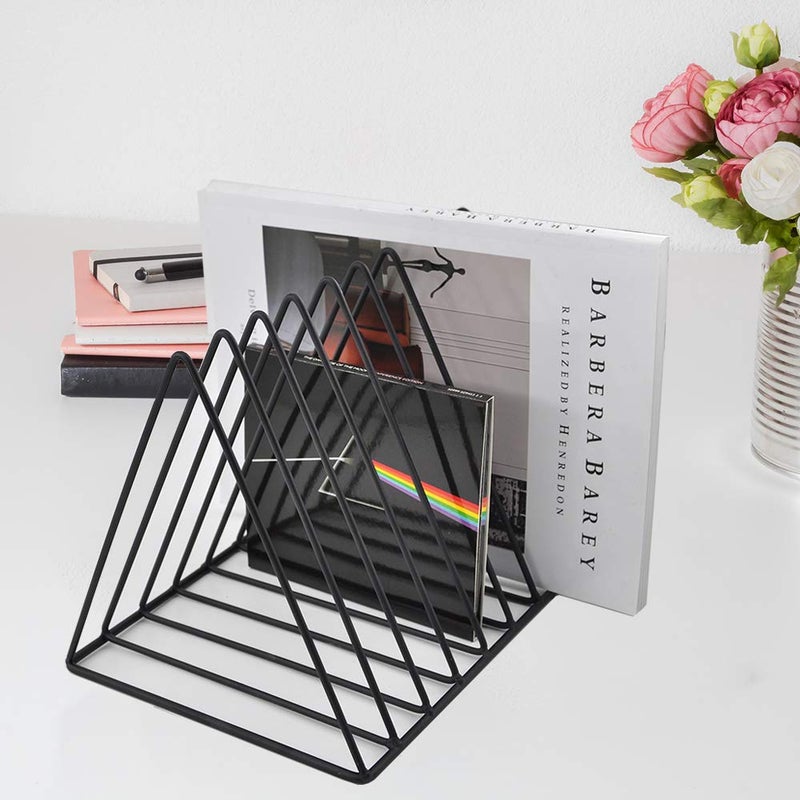 EASEPRES 9 Slot Magazine Rack Book Record Holder, Desktop Iron Storage Rack Bookshelf Multifunction Triangle File Organizer Sorter for Decor Home Office, Black Pack of 2 - Image 2